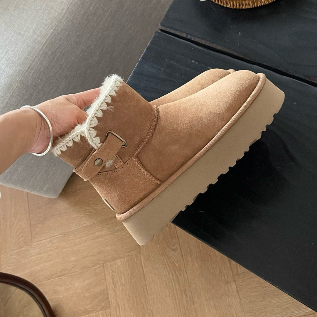 High-Quality Furry Boots with Buckle Closure