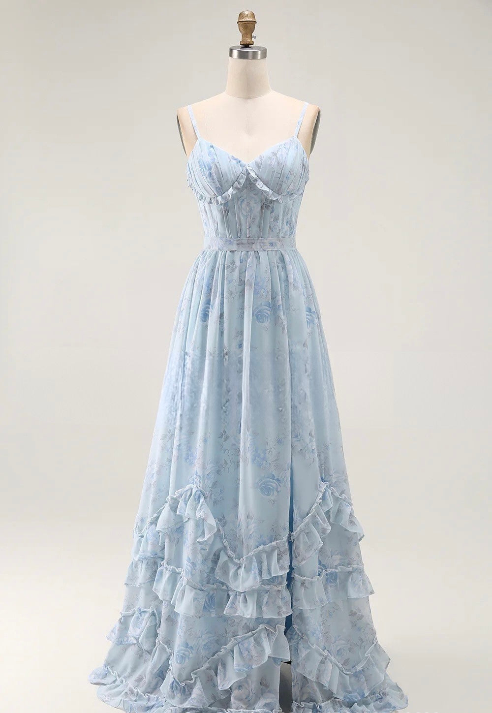 Floral chiffon ruffled maxi dress with a slit design – Isabella