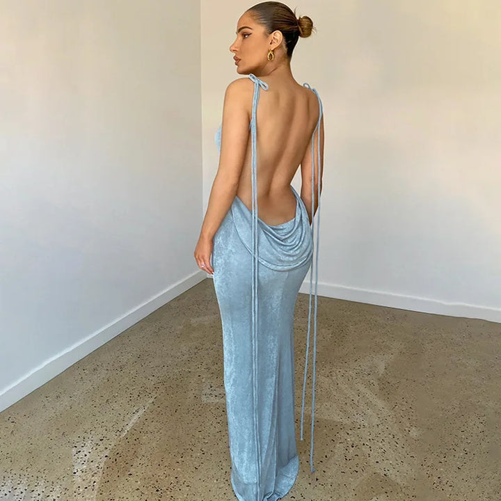 Elegant Maxi Dress with Open Back - Rinatia