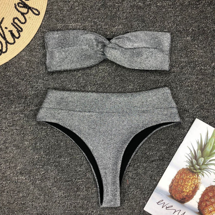 Strapless Glitter Bikini with High-Cut Brazilian Bottom - Emily