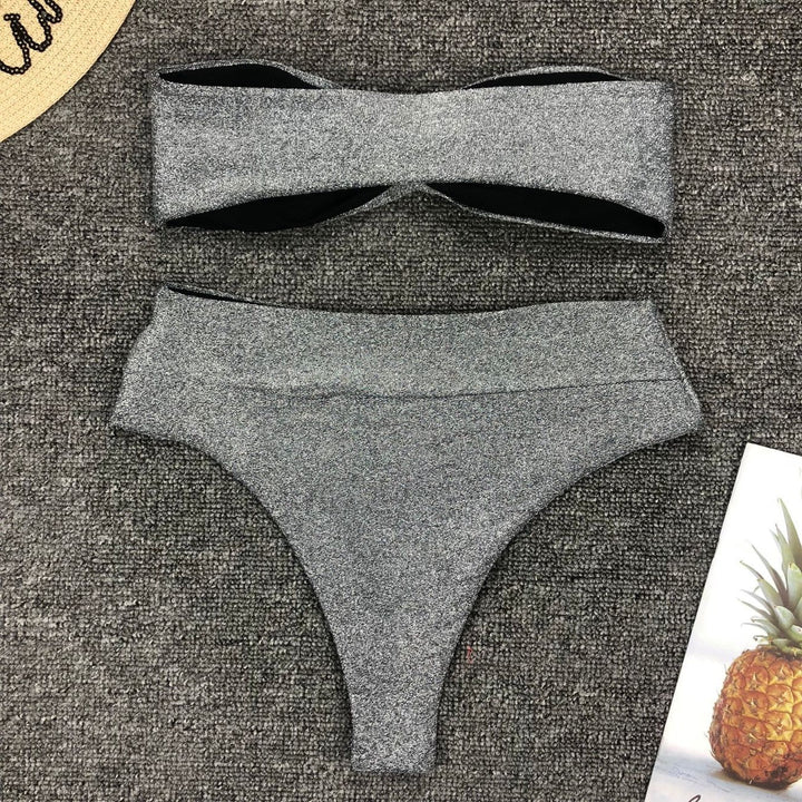 Strapless Glitter Bikini with High-Cut Brazilian Bottom - Emily