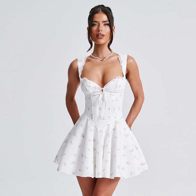 A-line mini dress with button decoration and chest tie - Marom