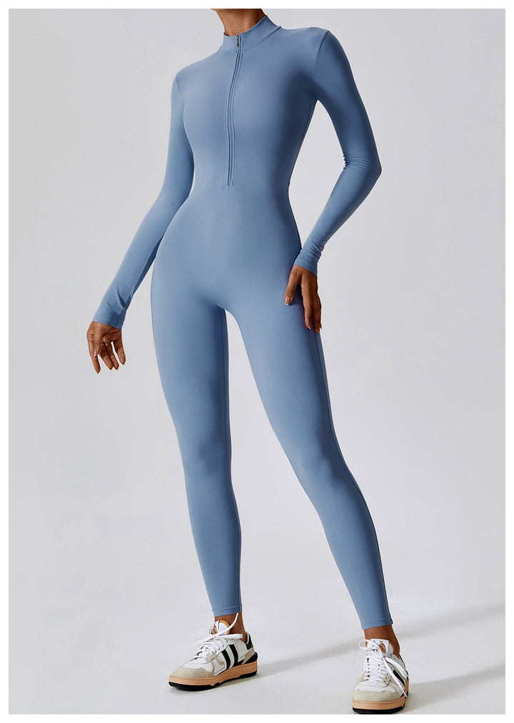 Short/long sporty fitted jumpsuit with shaping fabric and zipper closure - Andi