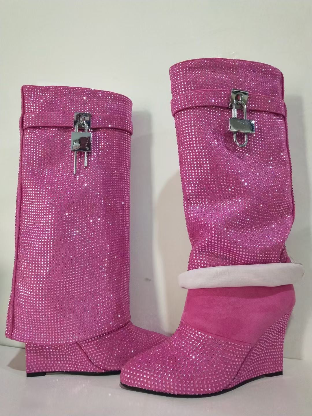 High Heel Boots with Glitter Studs and Lock Detail - Bailey