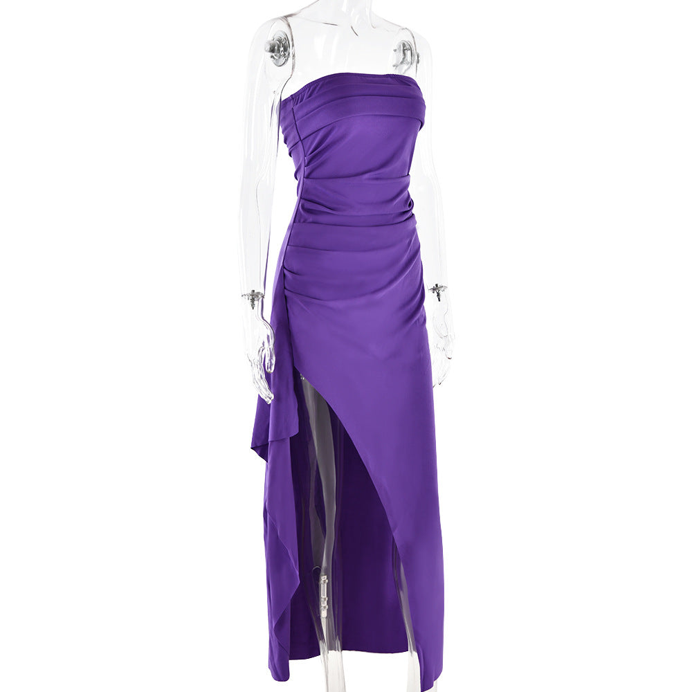 Ruffled strapless maxi dress with deep slit - Molina