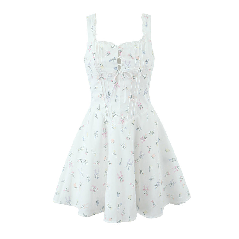 A-line mini dress with button decoration and chest tie - Marom