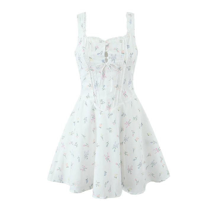 A-line mini dress with button decoration and chest tie - Marom