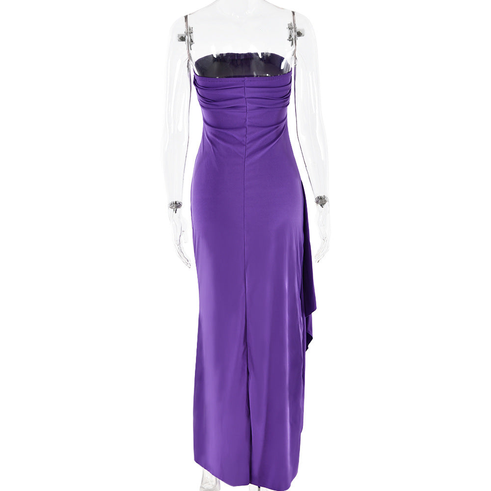 Ruffled strapless maxi dress with deep slit - Molina