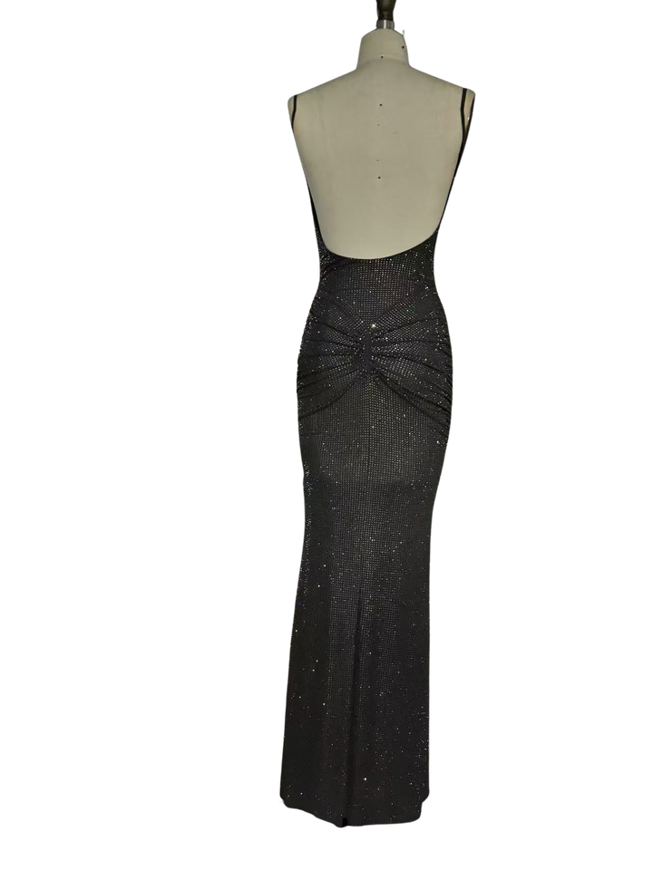 Fitted maxi dress with sparkling sequins and ruching - DIAN