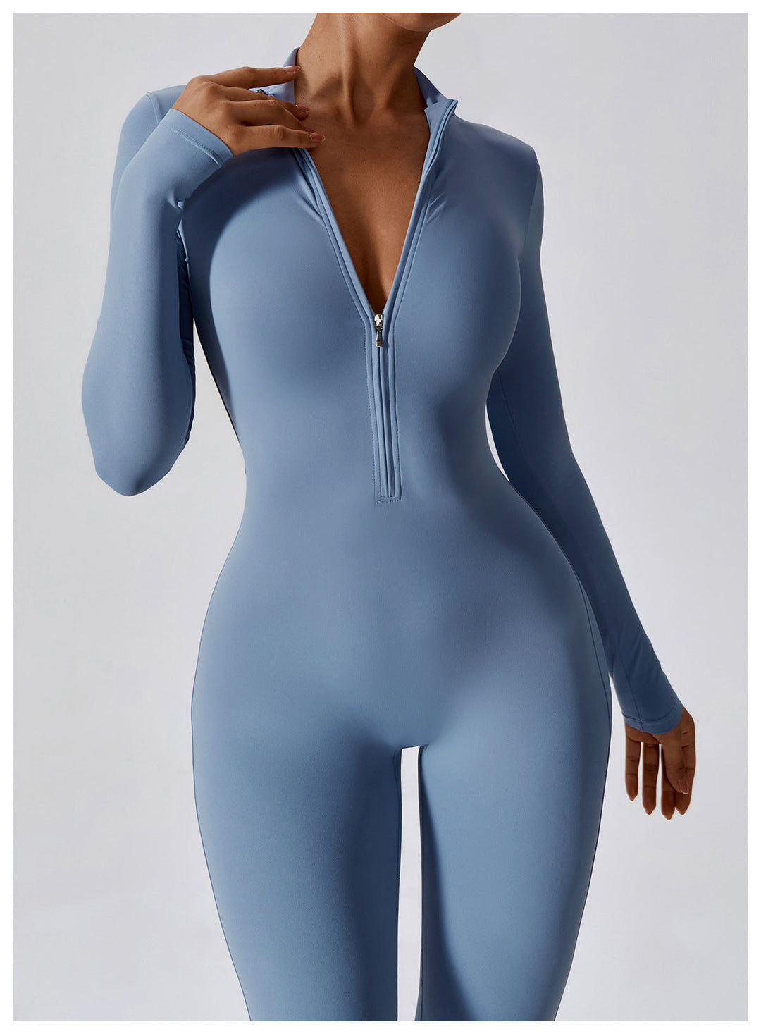 Short/long sporty fitted jumpsuit with shaping fabric and zipper closure - Andi