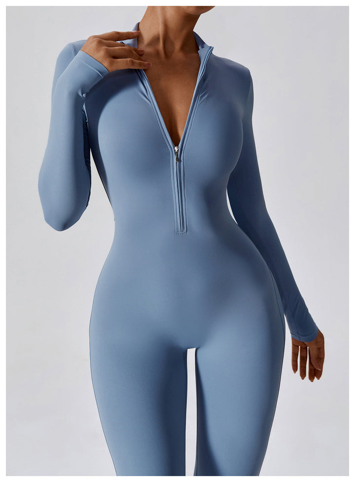 Short/long sporty fitted jumpsuit with shaping fabric and zipper closure - Andi