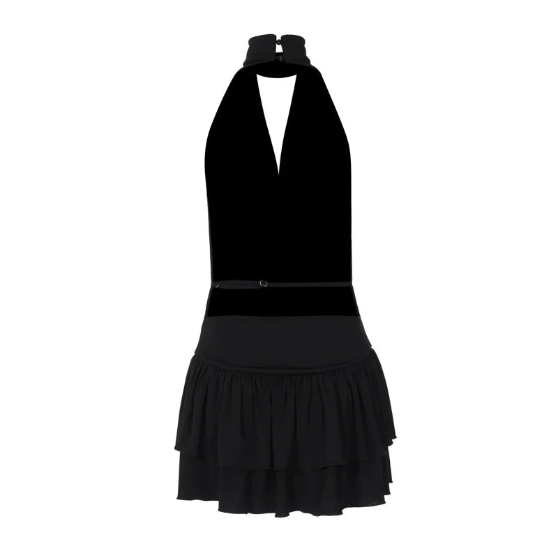 Ruffled Golf Mini Dress with Open Back - Rose