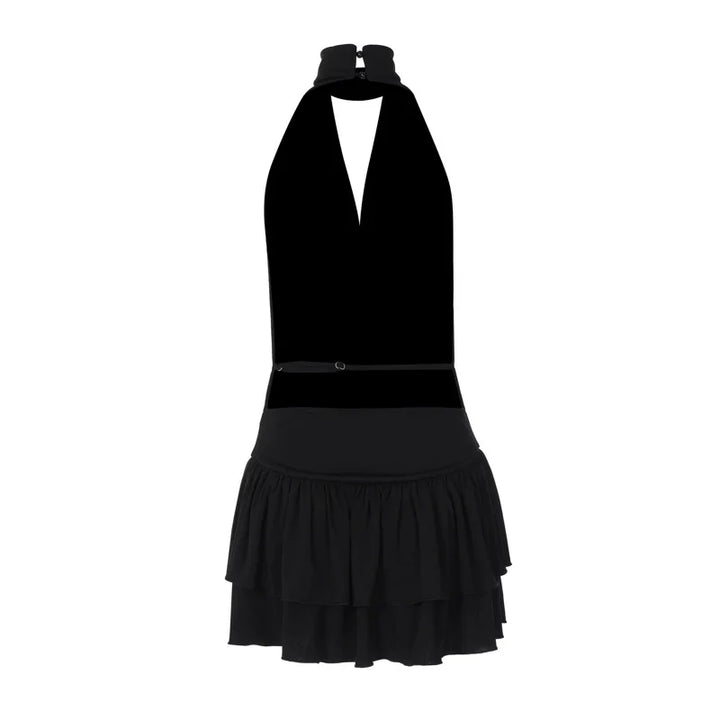 Ruffled Golf Mini Dress with Open Back - Rose
