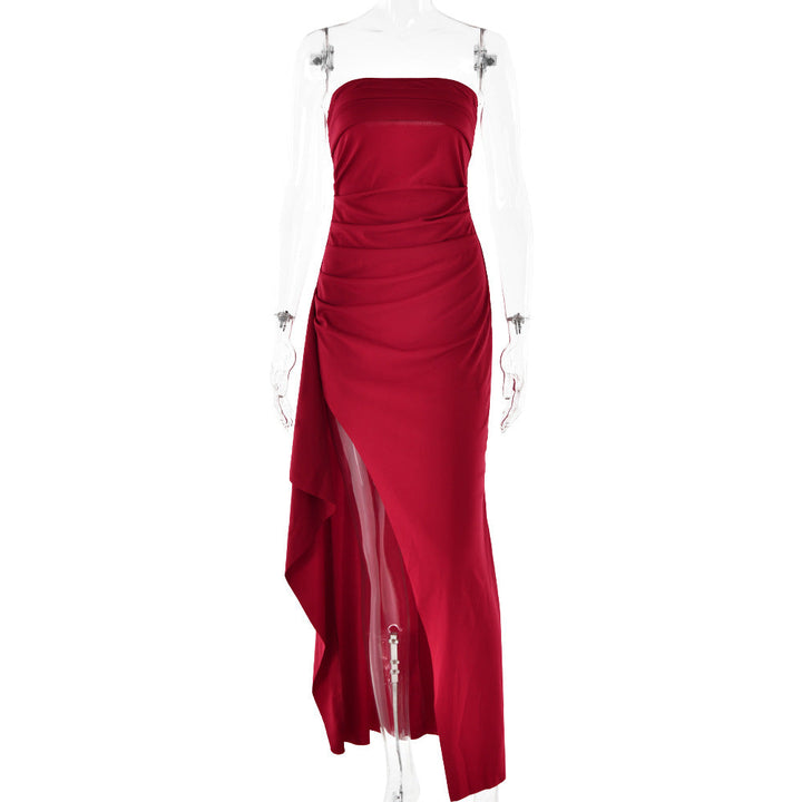 Ruffled strapless maxi dress with deep slit - Molina