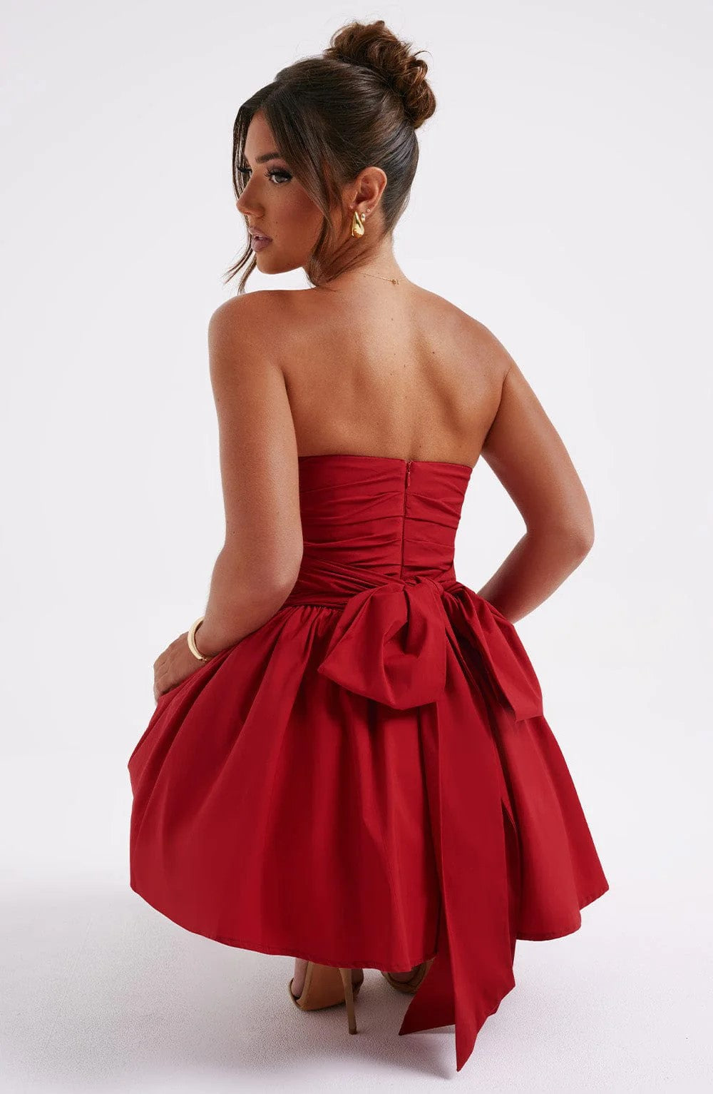 A-Line Strapless Mini Dress with Bow Tie Back - Arbel