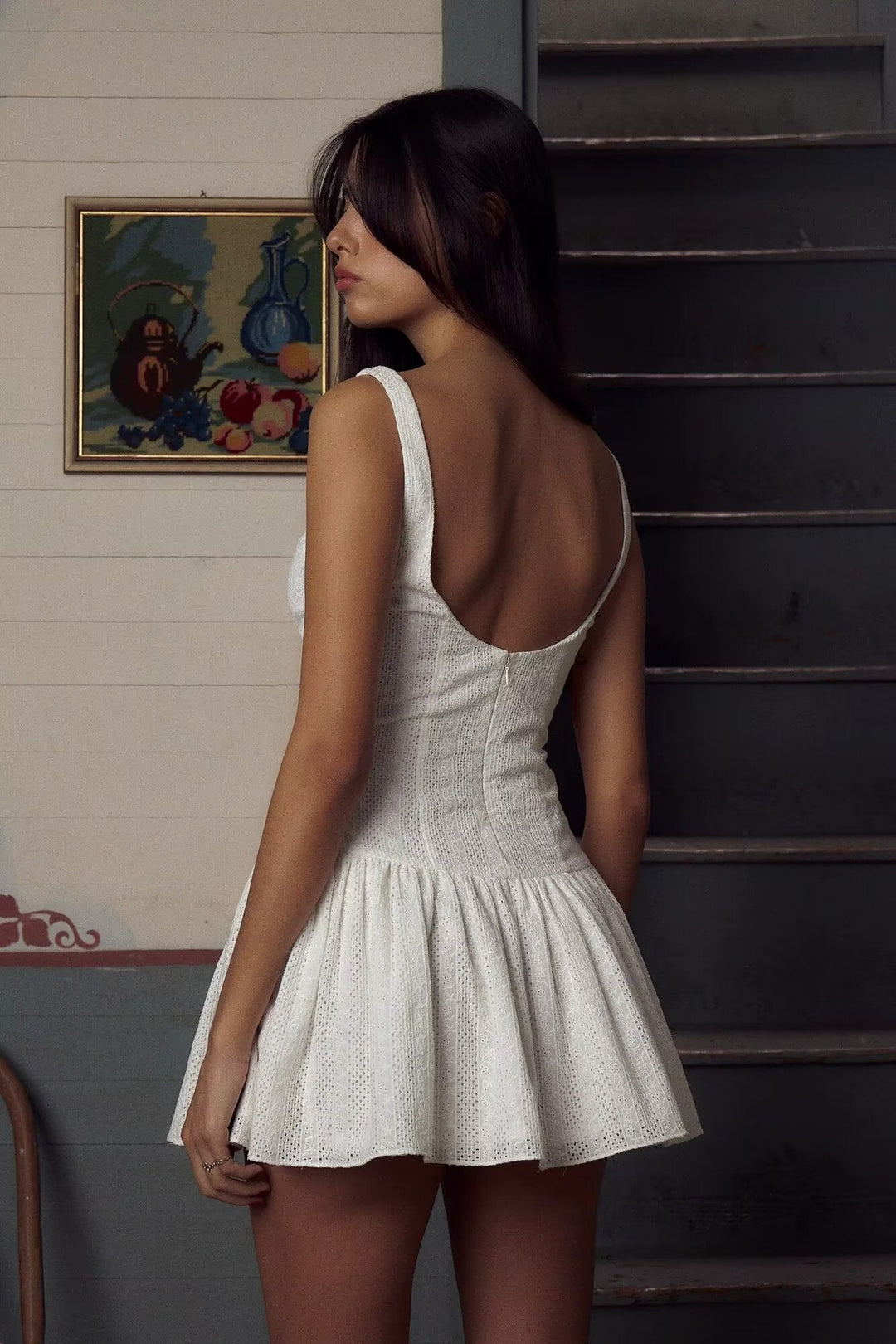Mini Dress with Embroidery and Button Detail - Shaked