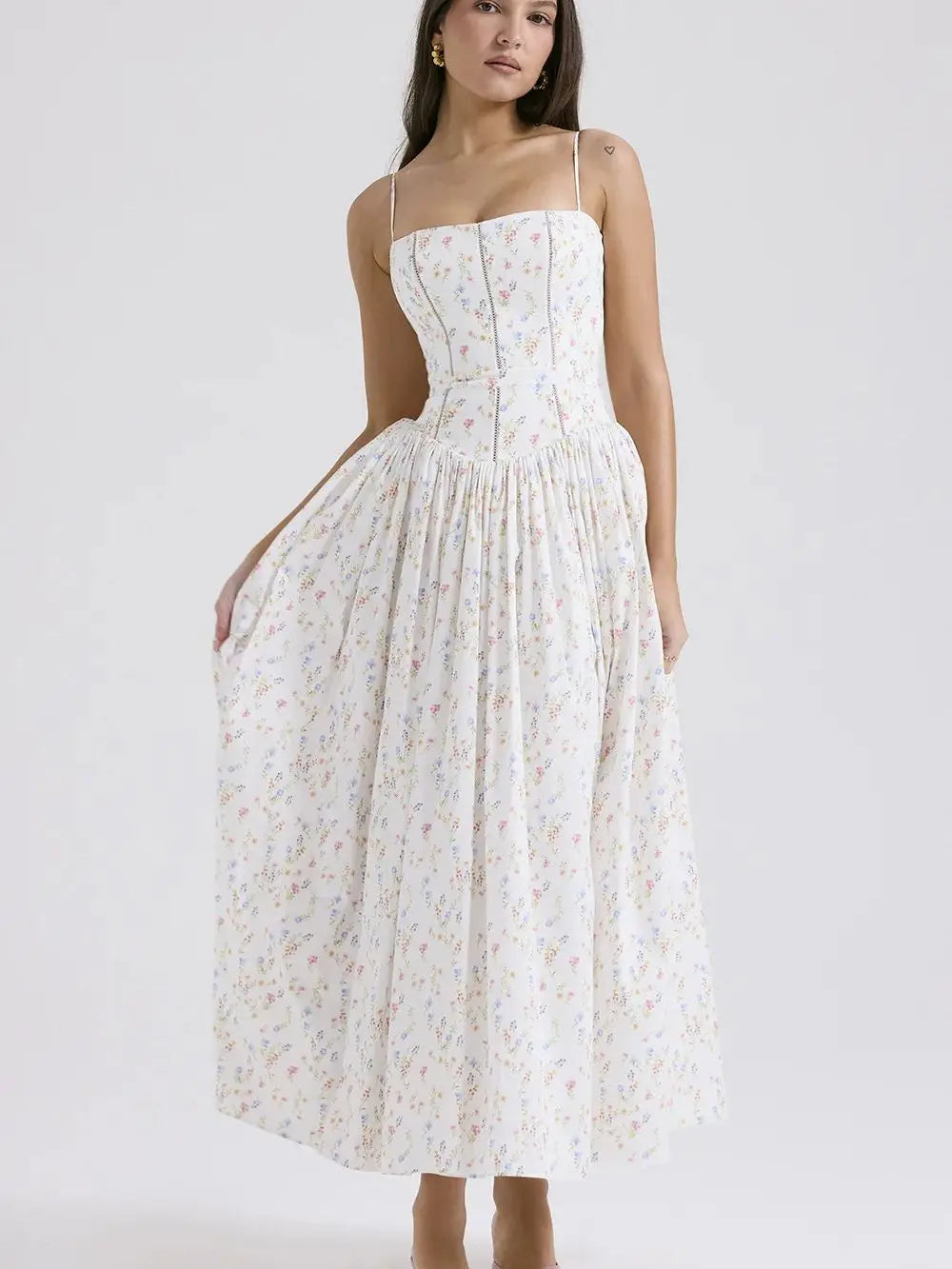 Country Style Maxi Dress with A-Line and Spaghetti Straps - Joelle