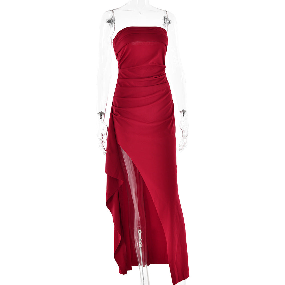 Ruffled strapless maxi dress with deep slit - Molina