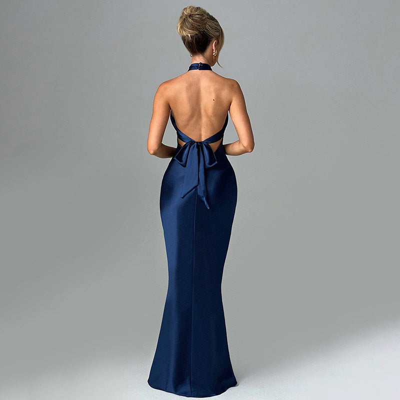 Elegant Maxi Dress with Cross Design and Open Back - Rachel