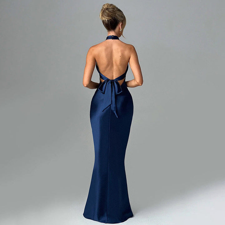 Elegant Maxi Dress with Cross Design and Open Back - Rachel