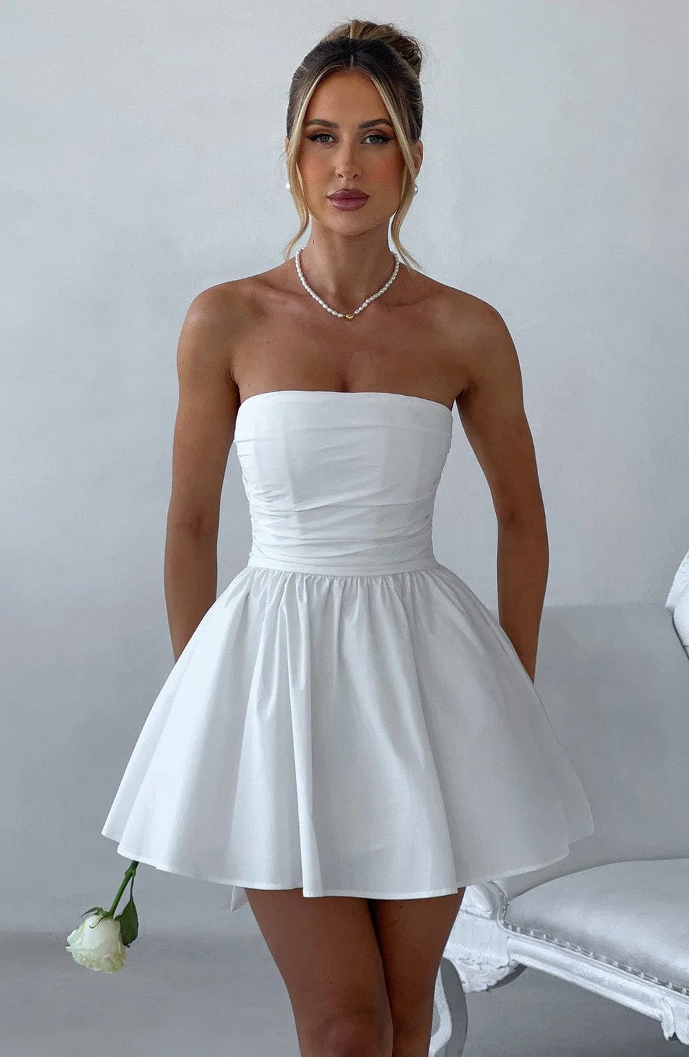A-Line Strapless Mini Dress with Bow Tie Back - Arbel