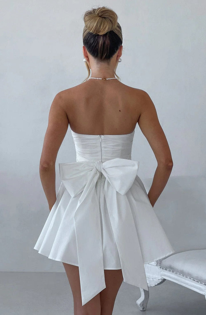 A-Line Strapless Mini Dress with Bow Tie Back - Arbel