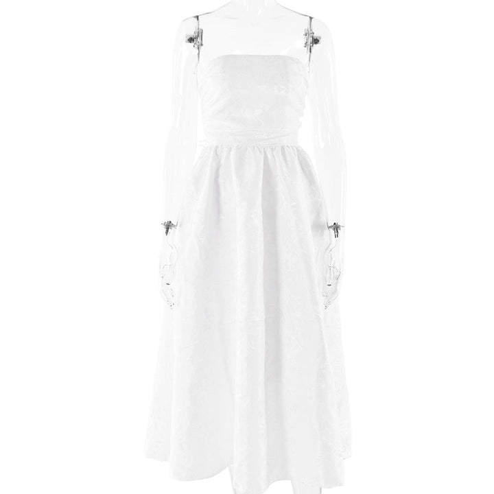 Midi Strapless A-Line Dress with Open Back and Floral Embroidery Detail - Flora