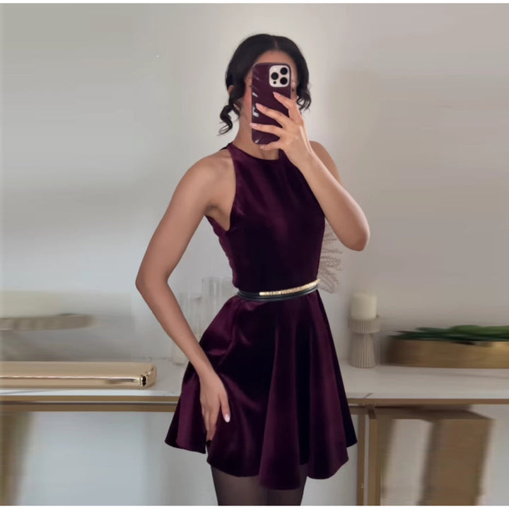 Velvet Mini Dress with A-Line Cut - Sydney