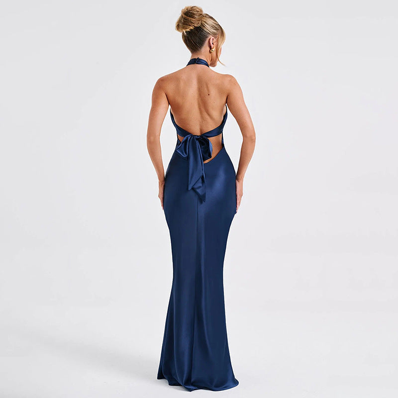 Elegant Maxi Dress with Cross Design and Open Back - Rachel