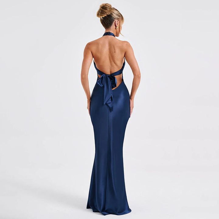Elegant Maxi Dress with Cross Design and Open Back - Rachel