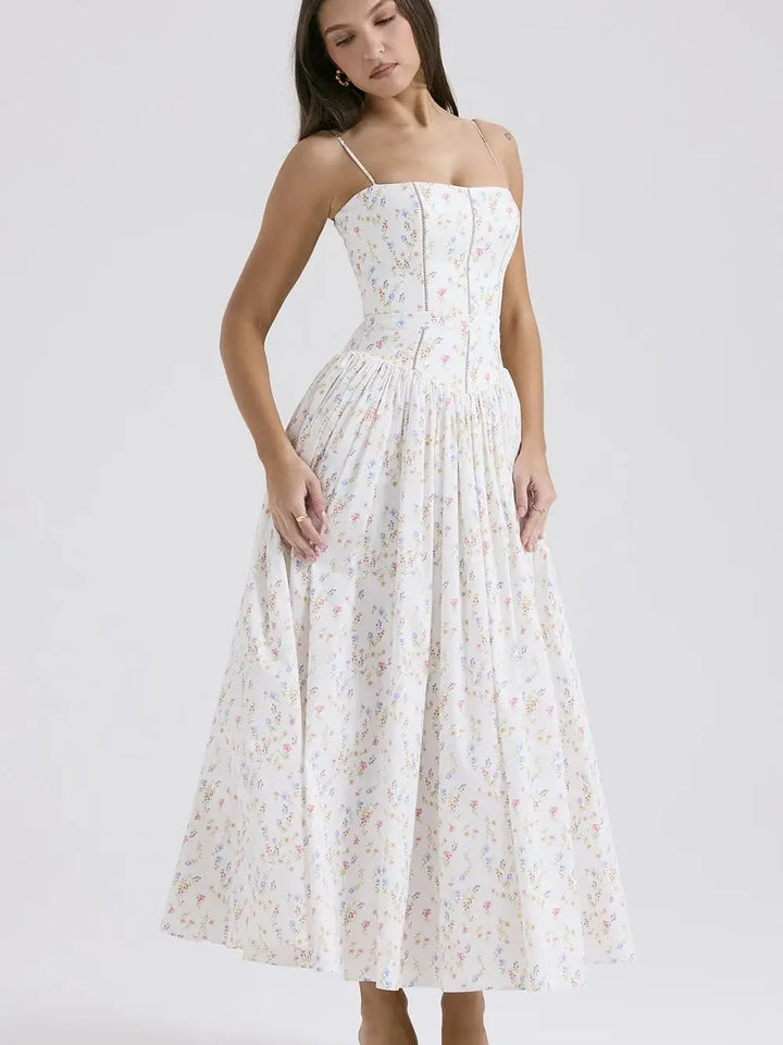 Country Style Maxi Dress with A-Line and Spaghetti Straps - Joelle
