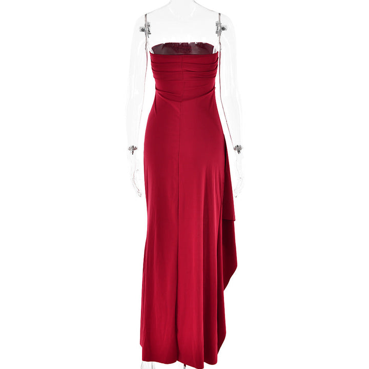 Ruffled strapless maxi dress with deep slit - Molina