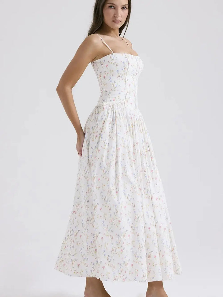Country Style Maxi Dress with A-Line and Spaghetti Straps - Joelle