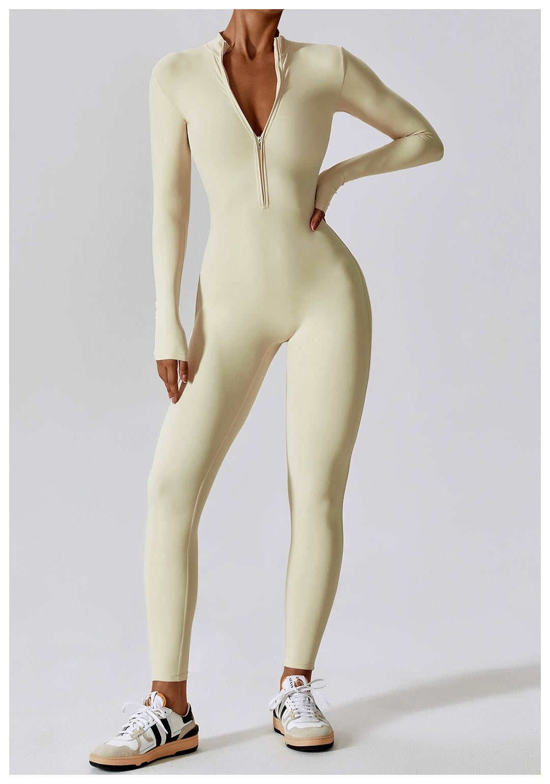 Short/long sporty fitted jumpsuit with shaping fabric and zipper closure - Andi