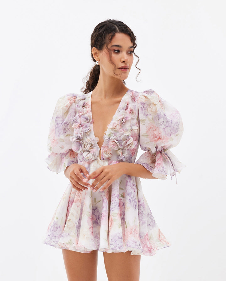 3D Floral Chiffon Ruffled Mini Dress - Mia