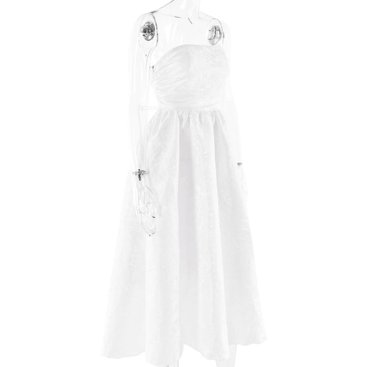 Midi Strapless A-Line Dress with Open Back and Floral Embroidery Detail - Flora