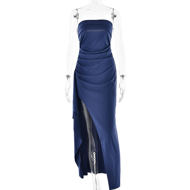 Ruffled strapless maxi dress with deep slit - Molina