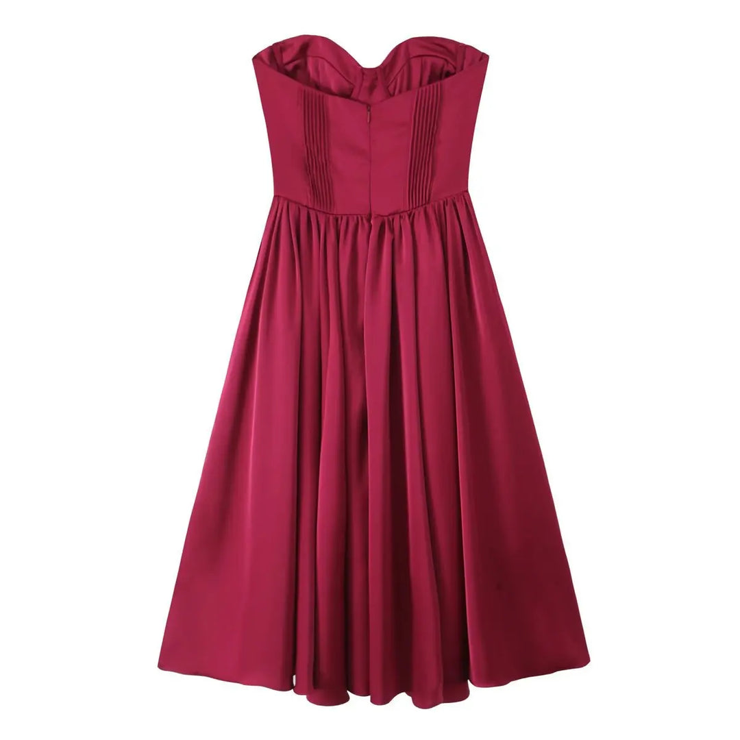 Strapless Midi Dress with A-Line and Elegant Design - Simone
