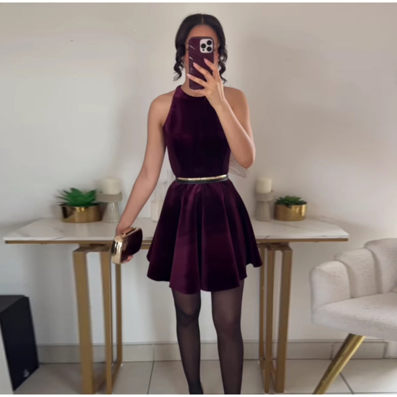 Velvet Mini Dress with A-Line Cut - Sydney