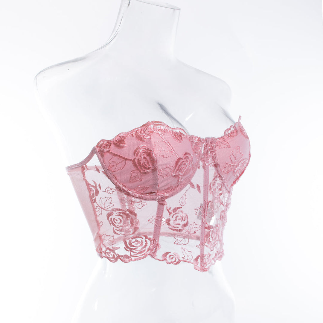 Strapless Mesh Top with Floral Embroidery - Noya Lee