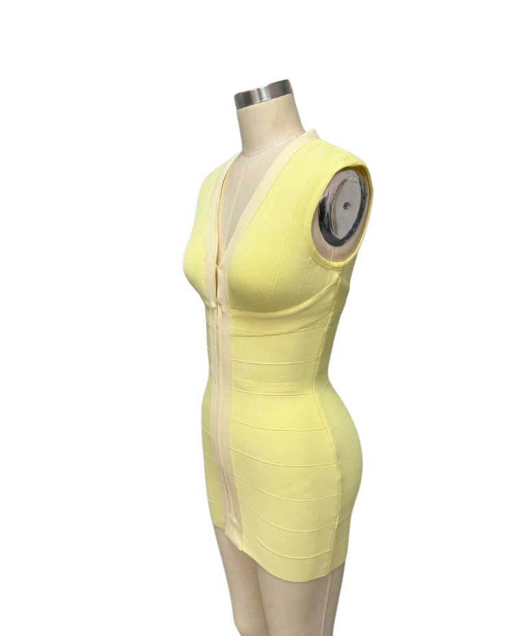 Larissa - Mini dress in shiny shaping fabric with a zipper and buckle closure