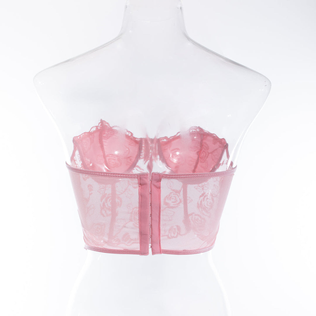 Strapless Mesh Top with Floral Embroidery - Noya Lee