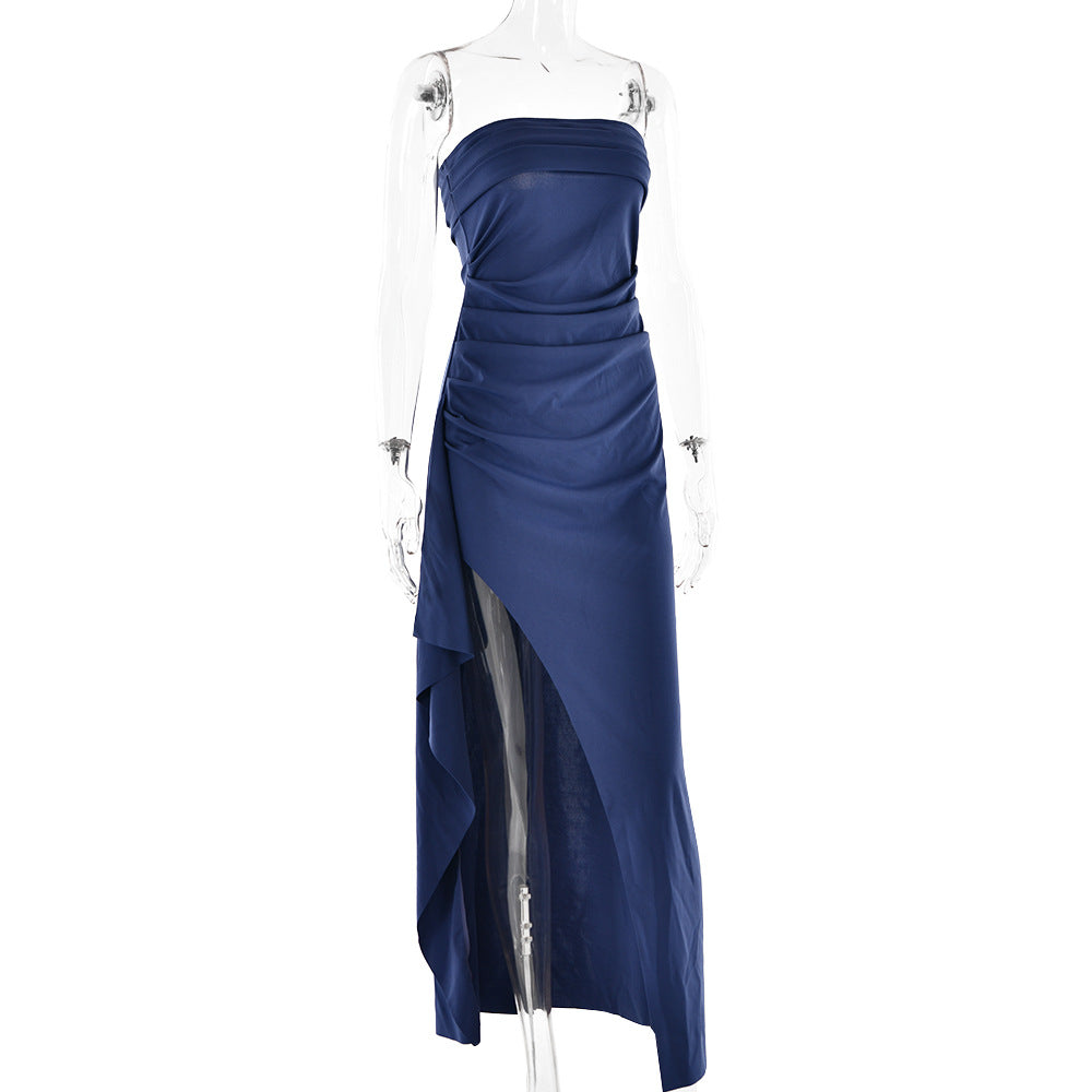 Ruffled strapless maxi dress with deep slit - Molina