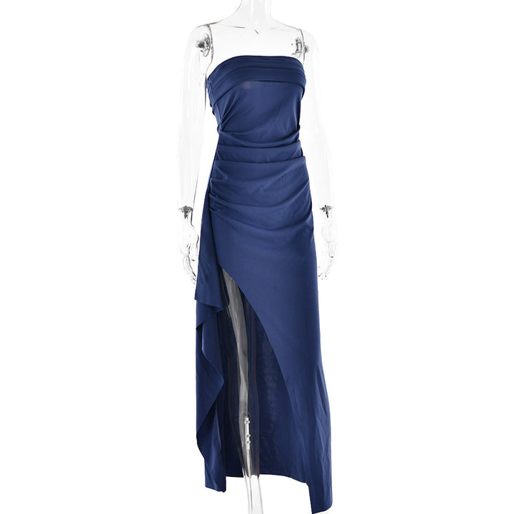 Ruffled strapless maxi dress with deep slit - Molina