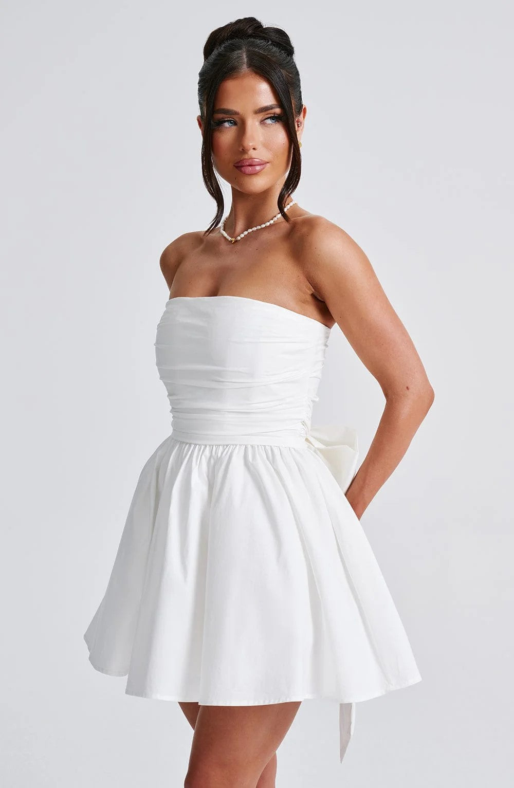 A-Line Strapless Mini Dress with Bow Tie Back - Arbel