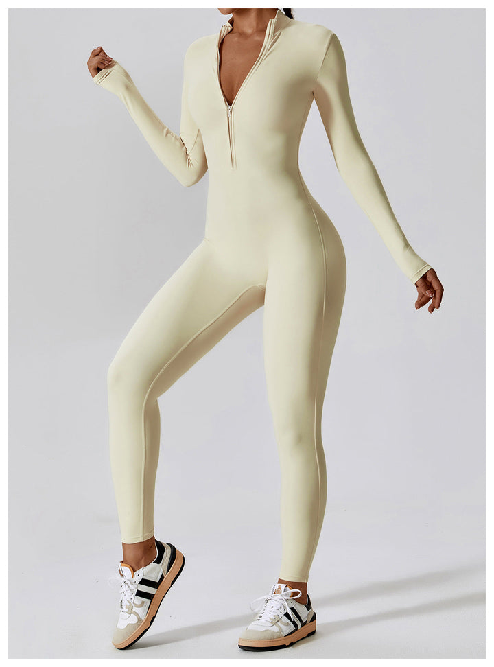 Short/long sporty fitted jumpsuit with shaping fabric and zipper closure - Andi