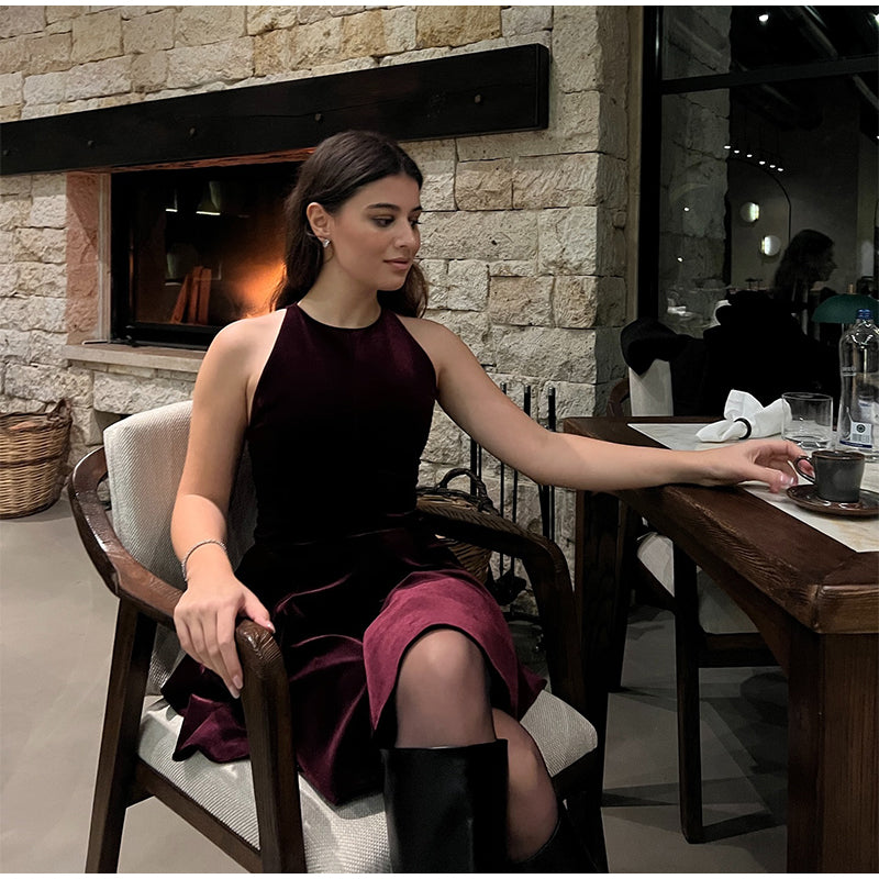 Velvet Mini Dress with A-Line Cut - Sydney
