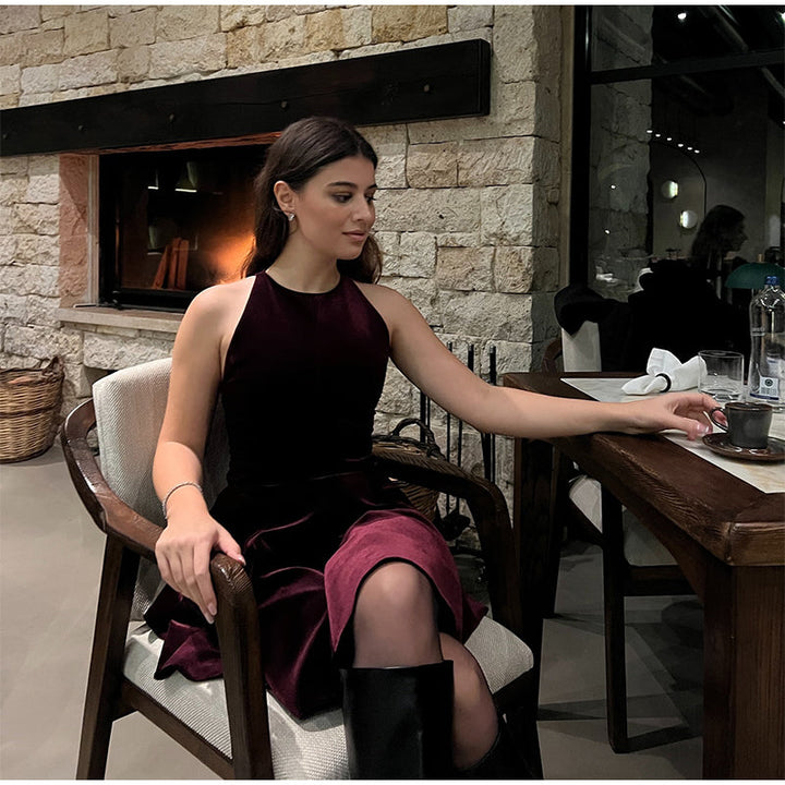 Velvet Mini Dress with A-Line Cut - Sydney