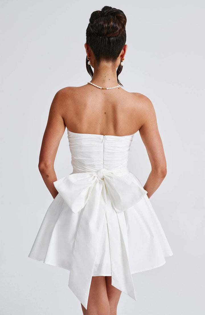 A-Line Strapless Mini Dress with Bow Tie Back - Arbel