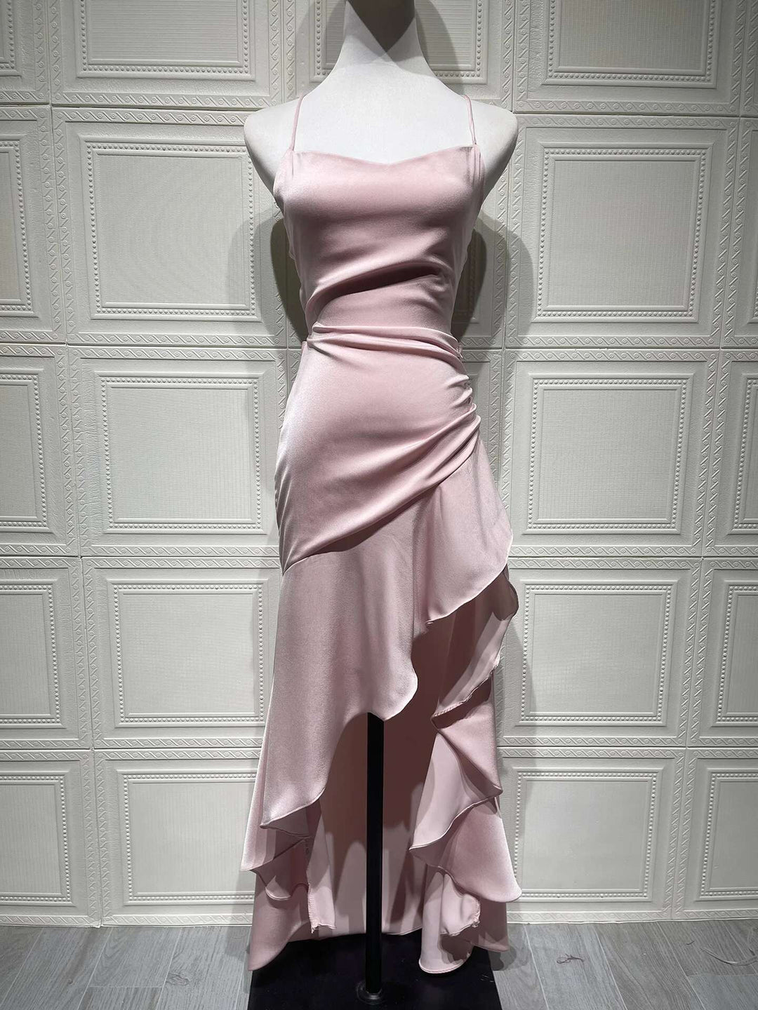 Satin ruffled maxi dress with back ties - Fabiola